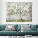 HZOHNAGO Japanese Tapestry Tree Misty Garden Lake Printed Wall Tapestry Ink Painting Wall Hanging for Bedroom Living Room Dorm 80" W x 60" H