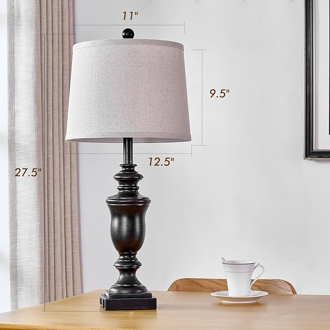 27.5" Vintage Farmhouse Table Lamps Set of 2 Bedside Lamp, 3 Way Dimmable Bedroom Lamps with 2 USB Ports +AC Outlet Touch Nightstand Lamp Rustic Lamp (Rotary-Antique Black)