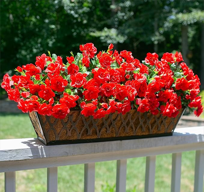Artificial Faux Flowers Plants for Outdoor Outside Fall Decor, Fake Silk Red Camellia UV Resistant Look Real for Planter Porch Patio Balcony Garden Table Indoor, 3 Large Bundles