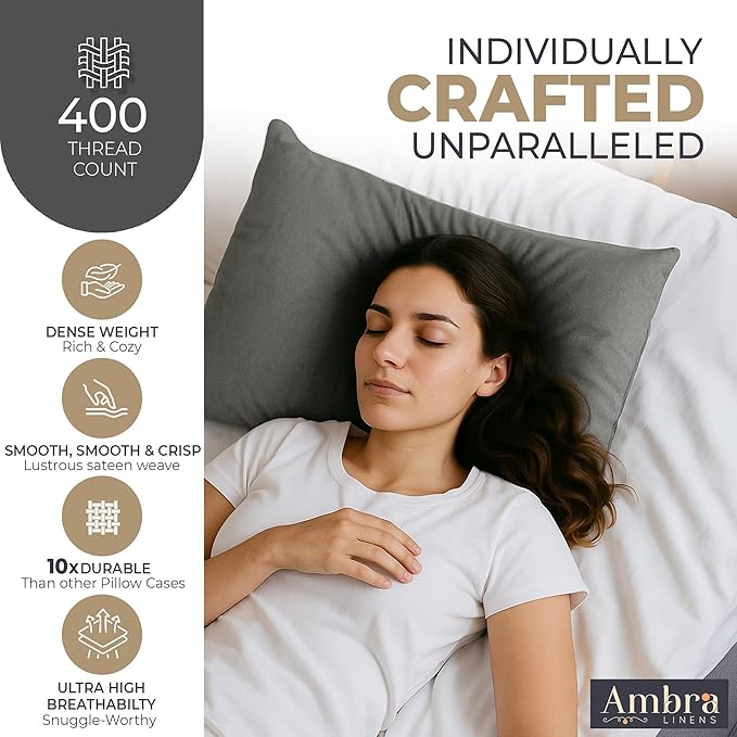 Ultra Soft Pillow Protectors 400TC Set of 2 Breathable Pillow Covers 100% Protection Against Stains, Dust & Dirt - Machine Washable