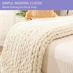 Bigacogo Chunky Knit Throw Blanket for Couch, 40x60 inches, 100% Hand Knitted with Thick Jumbo Chenille Yarn, Cozy Soft Large Rope Knot Cable Crochet Blankets for Sofa Bed Living Room, Beige