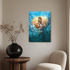 Framed Jesus Christ Canvas Wall Art The Hand of God Jesus Reaching Into Water Christian Painting Prints Biblical Wall Decor Religious Room Decor for Church Prayer Room Schools Hospitals 12" x 16"