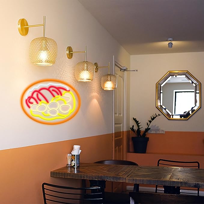 LISIGNVE Curry Meat Dish Neon Sign Beef Curry Sign Neon Light for Wall Decor Curry Rice Led Light Up Sign for Indian Restaurant Kitchen Japanese Thai Style (16.5 * 12.6 In)