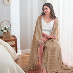 inhand Knitted Throw Blankets for Couch and Bed, Soft Cozy Knit Blanket with Tassel, Khaki Lightweight Decorative Blankets and Throws, Farmhouse Warm Woven Blanket for Men and Women, 60"x80"