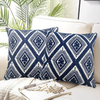 Alysheer Embroidered Decorative Throw Pillow Covers 18x18 inches Set of 2 Pieces, Boho Geometric Modern Chic Classic Pattern Cotton Cushion Cases for Sofa Couch Bed Living Room(Navy Blue)
