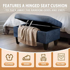 Ottoman Rectangular Storage Ottoman Bench, Flannel Footrest Stool Footstool with Lid for Living Room, Bedroom, Entryway, Blue, 28.5"x19"x17.5"