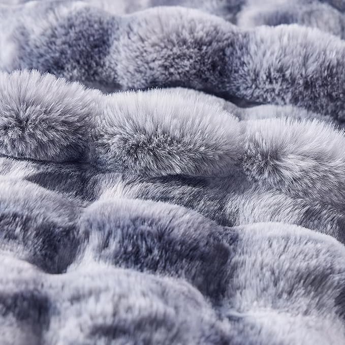BENVWE Fluffy Faux Fur Throw Blanket for Couch - Soft, Plush, Thick, Cozy, Fuzzy Luxury Minky Bubble Blanket for Home Living Room Decor, Gifts for Women, Tie-dye Light Grey, 51" x 63", 1100GSM