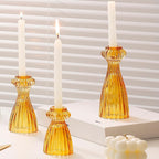 Lysenn Glass Candle Stick Holder Set of 6 – Premium Taper Candle Holders for Romantic Ambiance - Candle Sticks Holder Decor for Special Occasions - Amber
