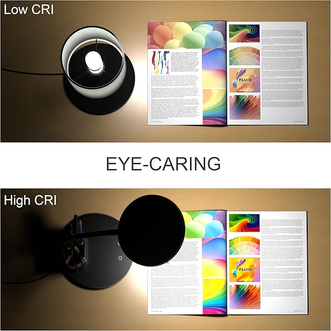 Desk Lamp, LED Desk Lamp for Home Office, Touch Table Lamp with 3 Color Modes 360° Adjustable Arm, Dimmable Desk Light with Pen Phone Holder, Black