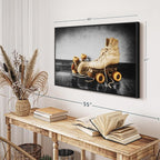 ElephantStock Vintage Skates Pop Wall Art - Horizontal Framed Canvas - 1-Piece Living Room Wall Decor - Sport Photography Canvas Print - Beige and Black Decor for Wall - 40" X 27"