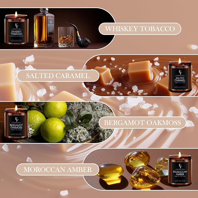 Scented Candles Set, Soy Wax Candles 8 Pack 56 Oz Aromatherapy Candles Gift Set for Women Men （Vanilla/Sandalwood/Amber/Mahogany/Vetiver/Bergamot/Caramel/Whiskey）
