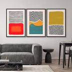 SIGNWIN Framed Canvas Print Wall Art Set Mid-Century Color Blocks & Spirals Abstract Shapes Illustrations Modern Art Contemporary Minimal Ultra for Living Room, Bedroom, Office - 16"x24"x3 Black