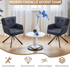 Fabric Dining Chair Set of 2 Modern Upholstered Swivel Dining Room Chairs Comfy Accent Armchair with Mid Back, Desk Arm Chair No Wheels for Kitchen/Living Room/Dining Room, Navy