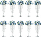 NUPTIO Silver Vases for Centerpieces Wedding - 10 Pcs 21.7in Tall Centerpiece for Tables - Flower Stand Bulk for Weddings Chandelier