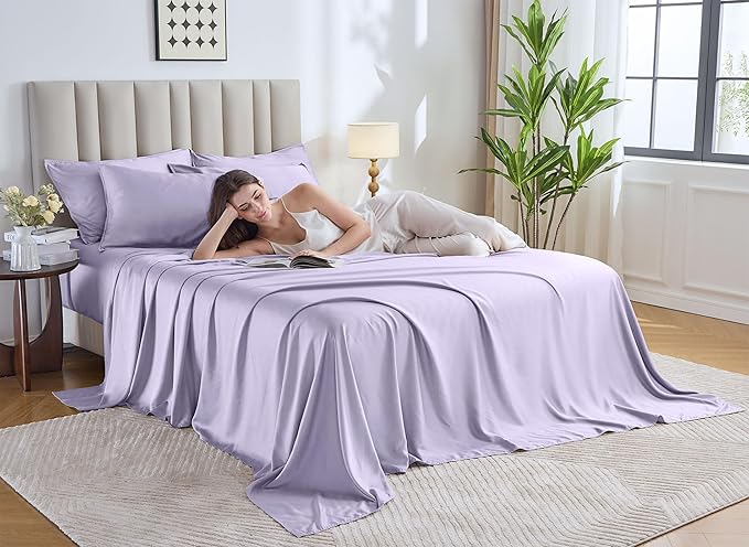 Pure Bamboo Twin Sheets, Genuine 100% Organic Viscose Derived from Bamboo Bed Sheet Set, Luxuriously Soft & Cooling, Double Stitching, 2 Year Quality Promise (Twin, Lavender)