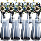 Thenshop 10 Pcs 8'' Tall Clear Flower Vase Wide Mouth Crystal Glass Boho Decorative for Centerpieces Bulk Tall Vase for Flower Bouquets Rustic Home Decor Wedding Housewarming Gift (Smoke Grey)