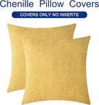 CaliTime Throw Pillow Covers Decorative 24 X 24 Inches Pack of 2 Cozy Chenille Cushion Cases for Couch Sofa Bed Living Room Home Gold