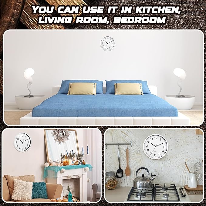 Inbagi 8 Pcs Wall Clock Large Silent Battery Operated Wall Clocks Modern Non Ticking Wall Clocks Bulk Decorative for Kitchen Office Living Room Home Bathroom Bedroom Classroom(White,10 Inch)