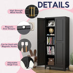 75" Storage Cabinet, Metal Pantry Cabinet, Kitchen Pantry Storage Cabinets with Doors and 4 Shelves, Cabinets for Laundry Room, Living Room, Dinning Room, Assembly Required, Black