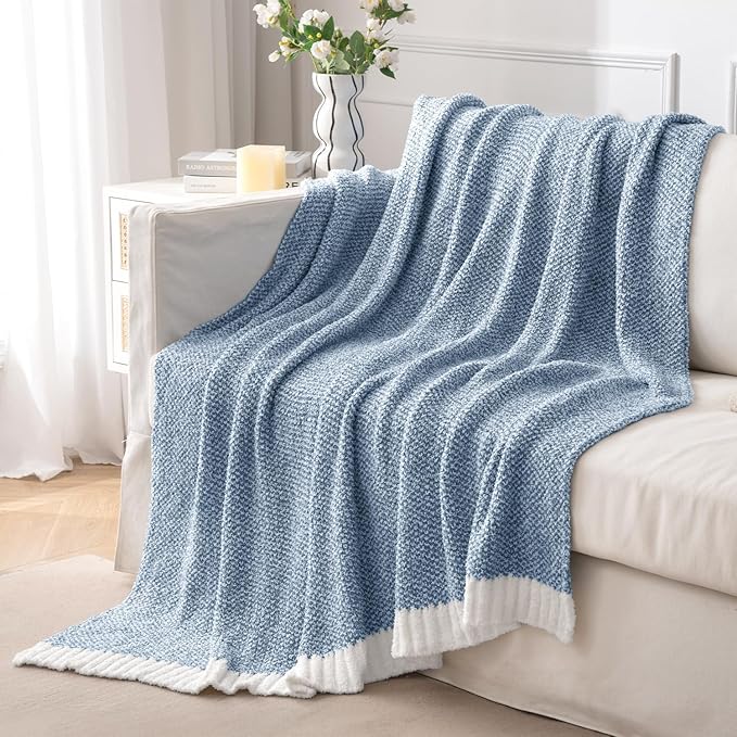 MIULEE Super Soft Throw Blanket for Couch, Blue Cozy Fluffy Warm Blankets Knit Throw Blankets for Sofa, Bed, Chair, Living Room, Camping, Picnic, 50 x 60 inch