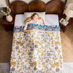 Fall Throw Blanket for Couch, Brown Boho Decorative Throw Blanket, 100% Cotton Muslin Breathable Woven Farmhouse Blankets Quilt, 90"x98" Reversible Lightweight Blankets Bohemian Throw Quilt