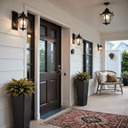 JUMMICO Set of 2 Resin Rattan Tall Planters for Outdoor Plants, Large Tapered Planters with Drainage Holes&Inner Trays, Flower Pots for Garden, Patio, Porch, Backyard (Black, 24'')