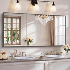 YIROMAN Bathroom Mirror 60"x30", Large Matte Black Bathroom Mirror for Over Sink with Aluminum Frame, Rectangular Vanity Mirror with Right Angle, Wall Mirror Hangs Horizontal or Vertical, Shatterproof