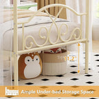 Weehom Princess Canopy Bed Frame with 4 Posters, Sturdy Metal Platform with Headboard&Footboard No Box Spring Needed Twin Size Bed for Kids Girls Adults,Beige White