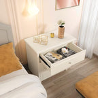 Lamerge White Nightstand with 3 Drawers,Sofa Side Table/End Table,Wooden Legs,Storage Cabinet for Bedroom, Living Room, 15.75" D x 21.65" W x 23.6" H, LWN3