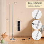 Marlrin Minimalist Corner Floor Lamp 2700K-6500K Dimmable with Remote Control 57.8" Height Metal Slim Ambient Standing LED Light Modern Design Decorative Lamp for Living Room Bedroom (Silver)