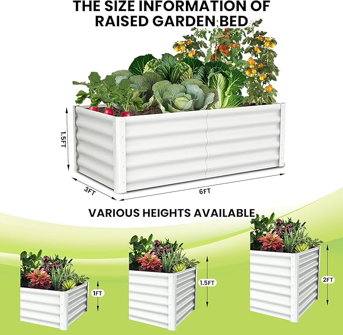 Galvanized Raised Garden Bed Outdoor, 2 Pcs 6x3x1.5FT Outdoor Large Planter Raised Beds Open Base with Safety Edge and Glove for Vegetables Flowers Ground Planter, White