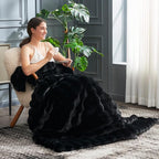 Cozy Bliss Faux Fur Throw Blanket for Couch, Fuzzy Soft Plush Thick Bubble Blanket for Sofa Bedroom Living Room, 50 * 60 Inches Black