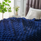 NEWCOSPLAY Faux Fur Throw Blanket Dark Navy Bubble Blanket Thick Warm Soft for Couch Sofa Bed 550GSM (Dark Navy, Throw(50"x60"))