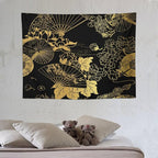 HZOHNAGO Japanese Tapestry Gold Flowers Umbrella Fan Pattern Printed Wall Tapestry Painting Wall Hanging for Bedroom Living Room Dorm 40" W x 30" H