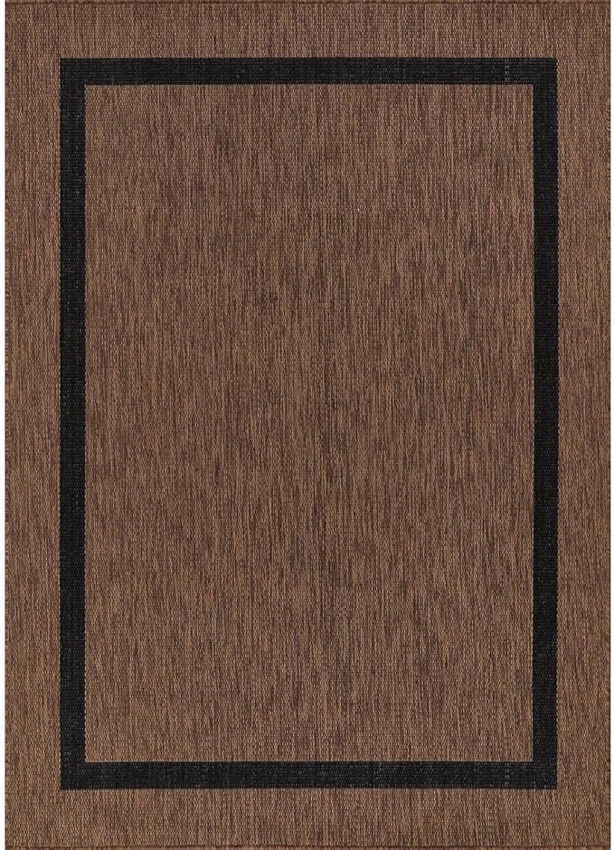 Bordered Outdoor Rug 5x7 Washable Outside Carpet for Indoor Patio Porch Waterproof Easy Cleaning Non Shedding Area Rugs Nut Brown - Black 5 x 7