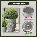 Craft flowerpots 16"+12"+10" Dia Round Concrete Planter Set of 3 Large Outdoor/Indoor Planter Pots Containers with Drainage Holes and Rubber Plug for Home Garden (Grey, Large)