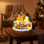 Animated Musical Christmas Village Figurines - Gingerbread House Building and Gingerbread Man with Train, LED Lights & Music - Battery or USB Powered and Home Collection Decorations