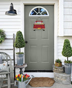 Interchangeable Welcome Sign for Front Door Red Farmhouse Truck Decor Hanging Sign with 11 Interchangeable Seasonal and Holiday Decor Signs 12x14 in. (Country Rustic)