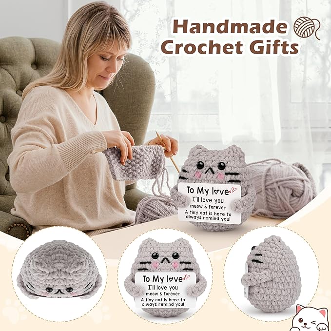 Gifts for Him Her Boyfriend Girlfriend Wife Husband Wedding Anniversary Birthday Gift for Women Men Handmade Positive Cat I Love You Crochet Couples to My Love Christmas