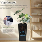 30in Tall Large Plant Pots Planter-Self-Watering Indoor/Outdoor Planting with Drain Holes, Water Level Monitor, Inner Bucket for Front Porch Patio, Black Large