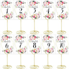 26 PCS Table Number Holder - Table Card Holder Stand Wire Photo Holder with 26 Pcs Floral Table Number Cards, Place Card Holder Stand for Weddings Party Office Paper Memo Menu Note Clips