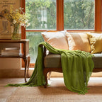 lifein Throw Blanket for Couch, Soft Green Boho Decor Bed Throw,Cozy Knitted Chenille Small Farmhouse Lightweight Throw for Spring(Green,50 * 60")