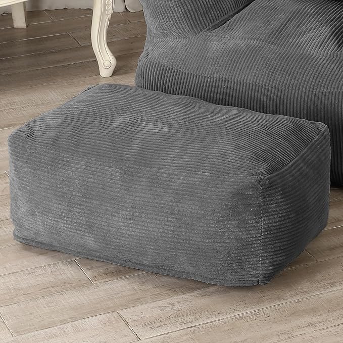 Square Pouf Ottoman, Comfy Lazy Floor Footrest with Memory Foam Filling for Living Room, Grey
