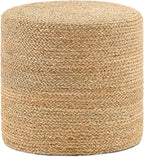Handwoven Ottoman Pouf, Natural Seagrass Footstool, Round Braided Outdoor Seat with Sturdy Frame, Boho Accent Stool for Patio, Balcony, or Garden (Seagrass)