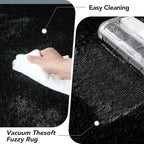 Fluffy Area Rug for Bedroom: Black Plush Soft Bedside Dorm Area Rug - Small Carpets for Bedroom Kids Room Nursery (Black, 3x5Feet)