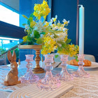 Glass Candlestick Holder,Striped Taper Candle Holders,Set of 6 Candle Stand for Table Centerpieces, Home Decor,Weddings,Festival and Parties (Pink Stripe Pattern)