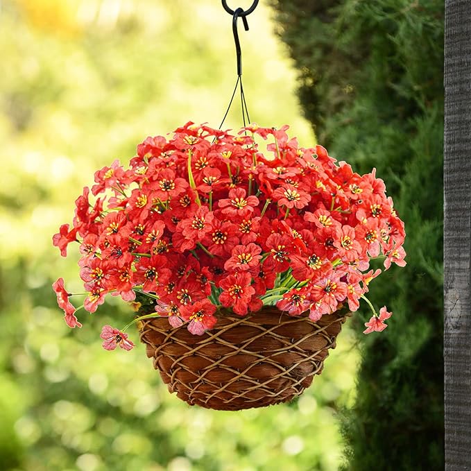 Uieke 16PCS Artificial Flowers for Outdoors, UV Resistant Fake Flowers No Fade Faux Plastic Plants for Garden Porch Window Box Home Décor (Red)