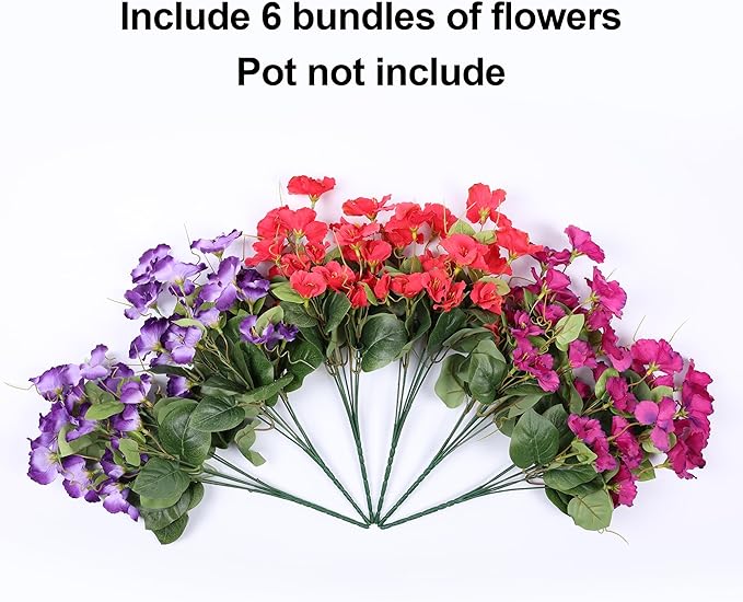 Hibiscus Artificial Flowers Plants for Outdoors Decoration, 6 Bundles Silk Hibiscus Bouquet Tropical Flowers Artificial Realistic UV Resistant Fake Flowers for Outside Planter Porch Patio Balcony, Mix