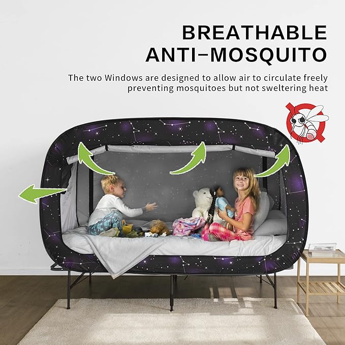 Bed Tent Twin Bed Canopy Portable Dream Tent for Adult Indoor Sleeping Tents with 2 Doors Breathable Private Space Tents, Starry Constellation