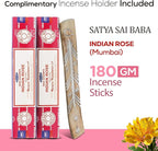 Satya Indian Rose Incense Sticks 180 gm (15GM X 12 Pack) from Satya Sai Baba Nag Champa and Raajsee Incense Sticks Holder Bundle, Free from Chemicals,Natural Insenses